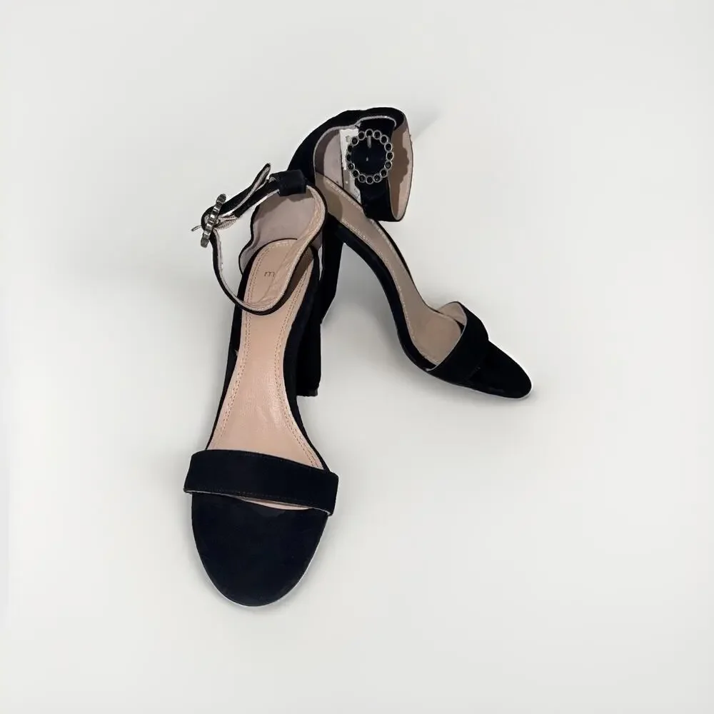 Maje Faria Black Suede Block Heel Sandals 40 US 9 Crystal Buckle Portugal JB2